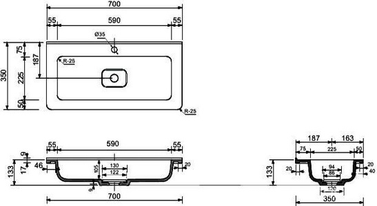Тумба подвесная для комплекта Style Line  Мини 70 Люкс Plus,69x34,6x50 см, БЕЗ раковины арт. Мини 70х35, цв. серый матовый, ZZ Style Line Бергамо к.т. 565483 тумба