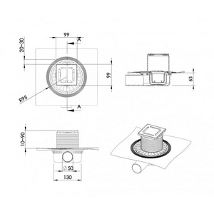 Душевой трап 100*100 мм, боковой выпуск, цвет решетки матовый хром ZZ Berges Универсал 090362