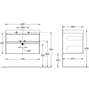 Тумба CUBO -80 см, подвесная, 2 выдвижной ящик, цв.белый матовый Kerama Marazzi Cubo CUB.80.2\WHT.M