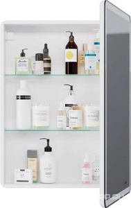 Зеркало-шкаф , 60x80x15 см, 1 дверца, 2 стеклянные полки, сенсорный выключатель, LED-подсветка, розетка, ZZ Dreja POINT 99.9032