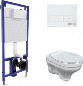 Комплект: Унитаз подвесной ALBIT + сиденье с микролифтом Top Slim цв.белый+ инсталляция NOVUM +клавиша L1, цв.белый ZZ Berges Универсал 042436