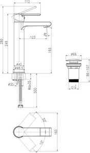 Смеситель для раковины, высокий, донный клапан click clack в комплекте, цв.черный матовый Cersanit Brasko 63111