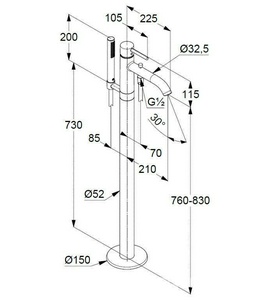Смеситель для ванны и душа  напольный ,  внешняя часть, БЕЗ внутренней части 88088, цв брашированное золото , ZZ Kludi BOZZ 38590N076