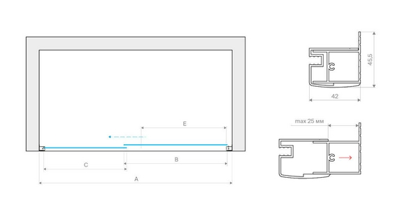 Дверь в нишу , 133-138*190 см, двухстворчатая раздвижная, профиль глянцевый хром, стекло прозрачное ZZ Vegas Glass ZP ZP TUR NOVO h1900 135 08 01