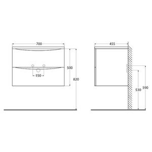 База под раковину подвесная с двумя выкатными ящиками, 696x455x500мм, без раковины, (цв.Pino Scania), Acqua ZZ BelBagno ACQUA ACQUA-700-2C-SO-PS
