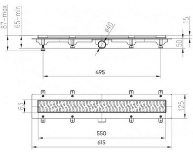 Водоотводящий желоб 550 мм Harmony, с решеткой, цв.хром, ZZ Veconi Универсал V550H