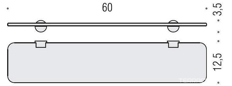 Полка стекл. 60х12,5см (стекло прозр., крепления цв.хром)  ZZ Colombo Plus W4916