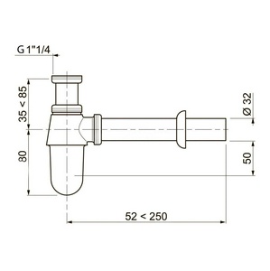 Сифон для раковины, 1 1/4, горизонтальная часть 250мм, (металл цв.хром), Roma ZZ Paini roma 02CR849L