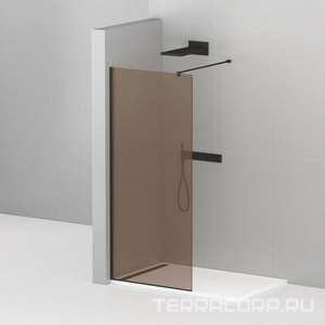 Душевая перегородка 900хh1950мм, правая/левая, (стекло бронза 8мм, поперечный, подрезаемый кронштейн 1200мм, фурнит. цв.черный мат.),  ZZ Cezares Liberta LIBERTA-L-1-90-120-BR-NERO