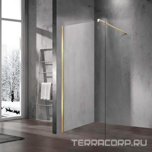 Душевая перегородка 900хh2000мм, правая/левая, (стекло прозрачное 8мм, поперечн. укорачиваемый кронштейн 1200мм, фурнит.цв.золото мат.),  ZZ Vincea Walk-In VSW-1H900CLG