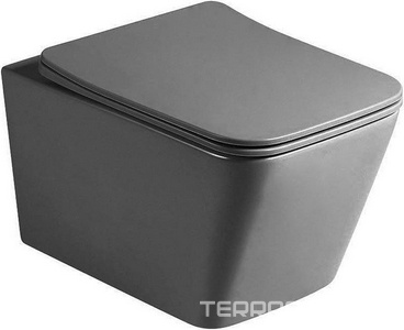 Унитаз подвесной, безободковый, 520х360х350мм, сиденье ультратонкое с микролифтом, крепеж в компл., (цв.антрацит матовый),  ZZ Vincea Q-Line VT1-12MA