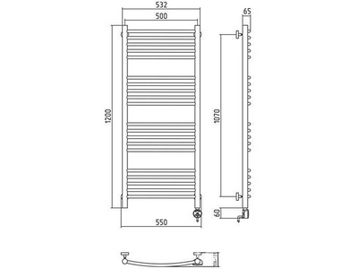 Полотенцесушитель "" 1200*500 мм, электрический, пульт управления справа, в комплекте 4 телескоп.кроншт. хром ZZ Сунержа Богема 00-0503-1250