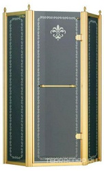 Душ.уголок 900х900хh1950мм,5-ти угольн.,расп.дверь петли справа,с 2мя неподв.сегм,вход 507мм,(ст.матов. с прозр. узором,6/8мм,фурн.цв.золото),Retro XX