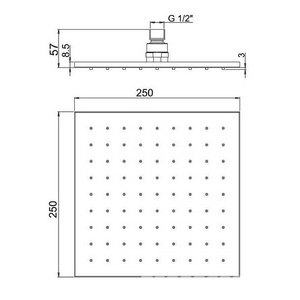 Душ верхний, стационарный, квадратный, 250х250мм, G 1/2, антикальц., (цв.черный браш.PVD), Paini ZZ Paini Универсал 50PZ759QQ25