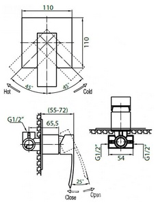 Смеситель для душа, встраиваемый в стену, (цв. хром),  ZZ Cezares Quattro QUATTRO-C-DI-01