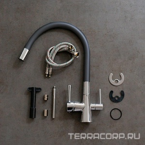 Смеситель для кухни Lemark Comfort LM3075C с гибким изливом,совмещенный излив для фильтр.воды, цв. хром+ черный ZZ Lemark comfort LM3075C