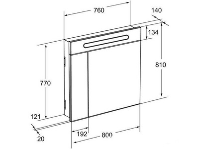 Зеркало-шкаф для мебели , 80х81х14см, с подсветкой (выключ.внутри) KL Roca Victoria Nord ZRU9000033