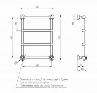 Полотенцесушитель электрический 480(560)хh670(750)мм, подключение слева, (цв.,бронза),  ZZ Migliore Colosseum 20279
