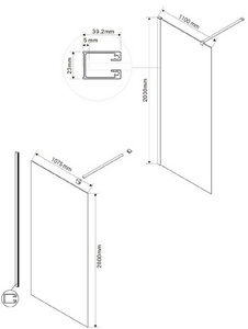 Душевая перегородка 1100хh2000мм, правая/левая, (стекло прозрачное 8мм, поперечн. укорачиваемый кронштейн 1200мм, фурнит.цв.ворон.сталь),  ZZ Vincea Walk-In VSW-1H110CLGM