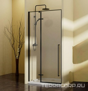 Дверь для душа в нишу, 1000хh1950мм, распашная с неподв.сегментом, правая/левая, (стекло 6мм прозрачное, фурн.цв.черный матовый),  ZZ Vincea Slim-N VDPH-5SN100CLB