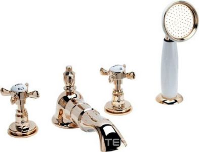 Смеситель для ванны встр. В борт на 4 отв., шланг, лейка, кронштейн в компл. (латунь)  ZZ Devon & Devon Antique ADA48