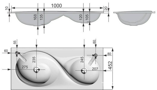 Раковина двойная 100 см., для мебели "", искусственный мрамор, цв.белый ZZ Velvex Otto rkOTT.100-81