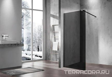 Душевая перегородка 800хh2000мм, правая/левая, (стекло тонированное 8мм, поперечн. укорачиваемый кронштейн 1200мм, фурнит. цв.черный мат.),  ZZ Vincea Walk-In VSW-1H800CGB