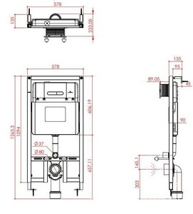 Инсталляция для подвесн. унитаза,1094х135х578мм, со смывным бачком, фронт.управл.,смыв механическ.,крепёж в компл, без кнопки смыва,  ZZ Allen Brau Project Color 9.1PR10.20