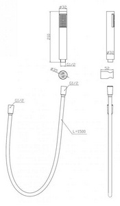 Душевой комплект: лейка, шланг 150см, кронштейн, (цв. золото), Uno ZZ BelBagno UNO UNO-DFS-ORO