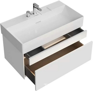 Тумба подвесная 90 см, 2 выдвижных ящика push to open,  без раковины, цвет белый матовый/белый глянец Kerama Marazzi  LOG.90.2\WHT
