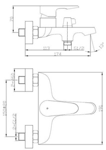Смеситель для ванны/душа, без душевых аксессуаров, цв. хром ESKO Doha DH54