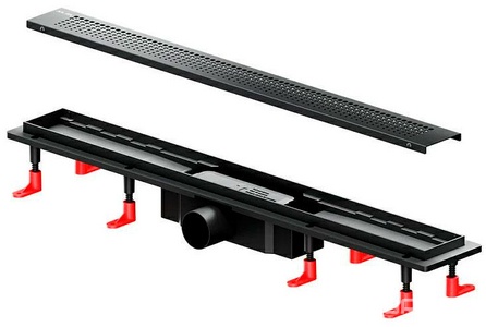 Душевой желоб 70 см, комбинированный затвор, черная матовая перфорированная решетка AMPM Универсал W02SC-P11-070-01BM