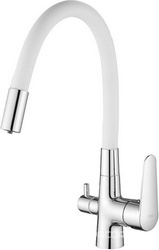 Смеситель для кухни, гибкий излив, с подключением к фильтру, цв.белый/хром