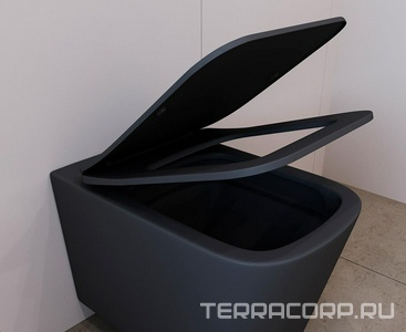 Унитаз подвесной 520х370мм, безободковый, смыв Tornado, сиденье с микролифтом, крепёж в компл., (цв.черный матовый),  ZZ Aqueduto Macio Tornado MACT2140