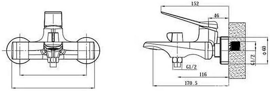 Смеситель для ванны/душа, без душевых аксессуаров, цв. хром ESKO Shanghai SHA54