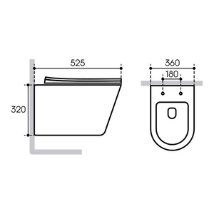 Унитаз подвесной 525х360мм, безободковый, сиденье с микролифтом, крепёж в компл., (цв.черный матовый),  Aqueduto Cone CON0140