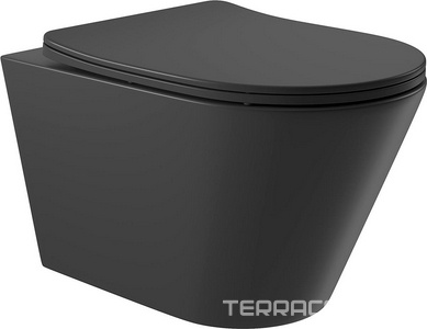 Унитаз подвесной 525х360мм, безободковый, сиденье с микролифтом, крепёж в компл., (цв.черный матовый),  Aqueduto Cone CON0140