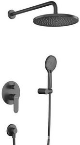 Смеситель для душа, встр.в стену со стац.стенов.,верхнем душем d22см., душ.лейка, шланг в компл., (цв.черный матовый),  ZZ Cezares Stylus STYLUS-DSET-NOP