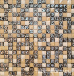 Мозаика Мастера Керамики Glass Мозаика 2100 (микс белый-молочный матовый-молочный колотый-платина колотая) чип 15х15 ZZ30х30 Комбинированный 