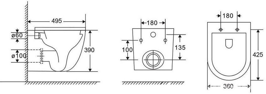 Унитаз подвесной, безободковый, 495х360х390мм, смыв Tornado, сиденье ультратонкое с микролифтом, крепеж в компл., (цв.белый), Q-Line ZZ Vincea Bien VT1-51T