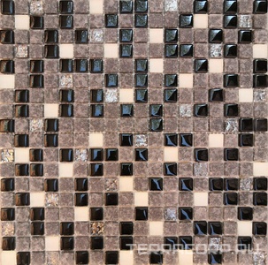 Мозаика Мастера Керамики Glass Мозаика 2201 микс белый матовый-черный колотый матовый-черный-платина риф.низ 15х15 ZZ30х30 Черный 