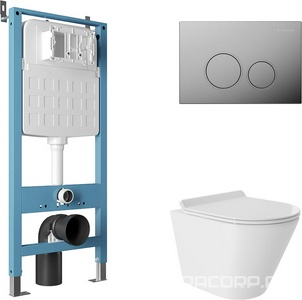Компл.: унитаз подв.,безободк,Tornado 480х360мм,цв.белый гл, сиденье с микролиф,,инстал. д/унит., крепёж, клавиша смыва Circulo цв.хром,  ZZ Aqueduto Cone AQDS118T
