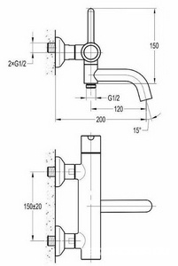 Смеситель для ванны, (цв.брашированное золото),  ZZ Cezares Eco ECO-VD-BORO