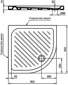 Поддон 90х90 см полукруглый, керамический, БЕЗ сифона ZZ Vidima Видима W833561