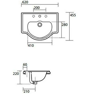 Раковина 62х46см, встраиваемая в столешницу сверху, с 3 отв.д/смесит., выбитыми вручную,  ZZ Kerasan Retro 103001*3