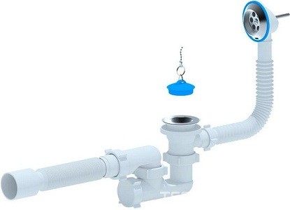 Сифон для ванны регулируемый с выпуском 1 1/2"*40, с переливом, с гибкой трубой 40/50, ZZ Ани Пласт Комплектующие E255