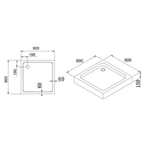 Поддон душевой 900х900h150мм, квадратный, отв. слива 90мм, (сифон крышка цв.хром, мет каркас, ножки в компл.), акрил цв.белый, Cezares ZZ Cezares Универсал TRAY-A-A-90-15-W