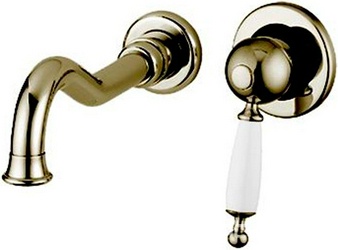 Смеситель для раковины, встраив. в стену, излив 190мм, внутр.часть в компл.(цв. бронза, ручка цв. белый), Julia ZZ