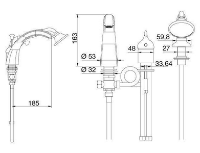 Смеситель для ванны, встраиваемый  в борт на 3 отв., лейка, шланг д/д в компл., (цв. хром),  ZZ 3M Piccadilly 2165 CC