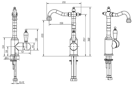 Смеситель для раковины, высокий, однорычажный, без донного клапана, бронза Boheme Medici 302